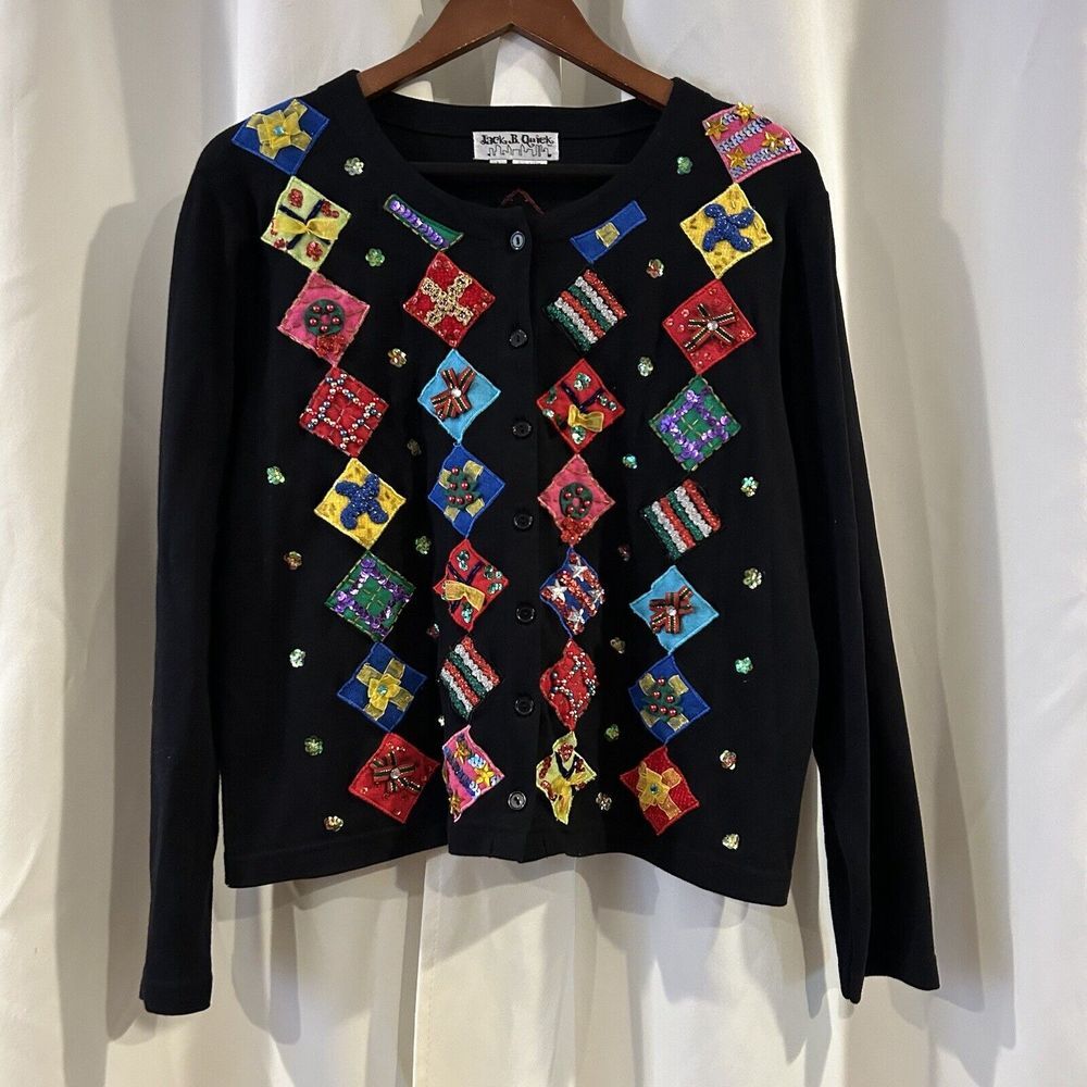Jack B Quick Size Large Sweater Embroidered Christmas Presents